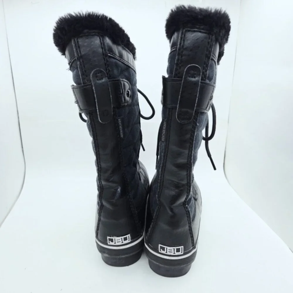 JBU Lorna Black Faux Fur Lined Quilted Lace Up Winter Snow Boots Women's Size 6
